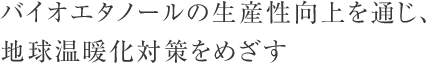 バイオエタノールの生産性向上を通じ、地球温暖化対策をめざす