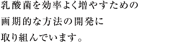 乳酸菌を効率よく増やすための画期的な方法の開発に取り組んでいます。