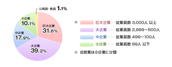 企業規模別就職状況(2008年度/商学部)