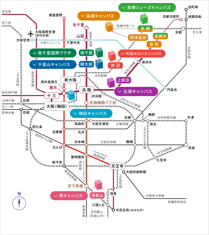 キャンパス近郊の鉄道路線図