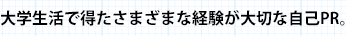 大学生活で得たさまざまな経験が大切な自己PR。