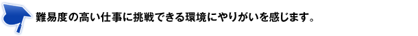 難易度の高い仕事に挑戦できる環境にやりがいを感じます。