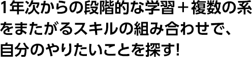 1年次からの段階的な学習+複数の系をまたがるスキルの組み合わせで、自分のやりたいことを探す！