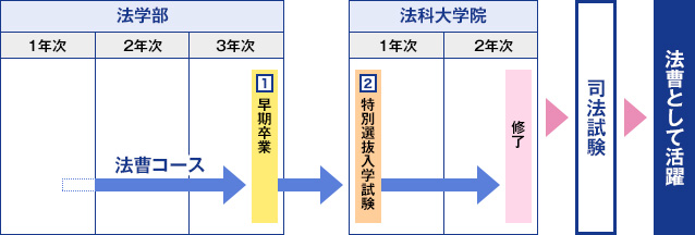 法曹コース履修者イメージ（学部3年＋大学院2年の場合）