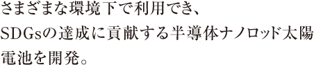 さまざまな環境下で利用でき、SDGsの達成に貢献する半導体ナノロッド太陽電池を開発。