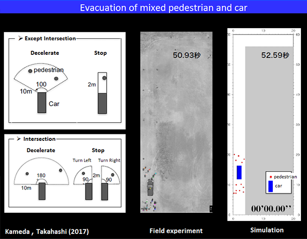 A model simulating the movement of pedestrians and cars during evacuation