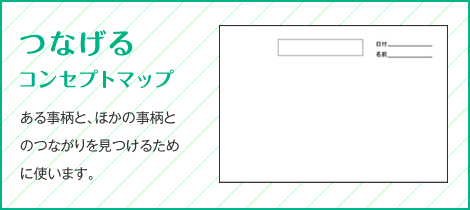 つなげる コンセプトマップ ある事柄と、ほかの事柄とのつながりを見つけるために使います。