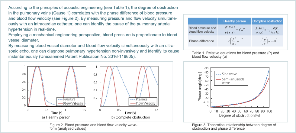Fig. 2 Waveforms of blood pressure and blood flow velocity (analytical value) Table 1 Relational expression between blood pressure and blood flow rate Fig. 3 Theoretical relationship between occlusion degree and phase